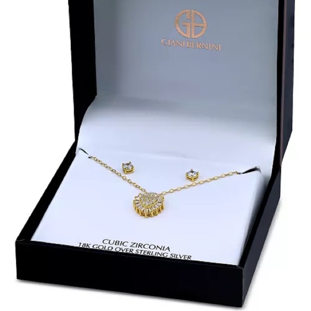 Giani Bernini 2-Pc. SetHeart Pendant Necklace & Solitaire Stud, NWT.